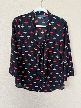 ModCloth Button-Down Multi-Color Umbrella Blouse, Size Medium